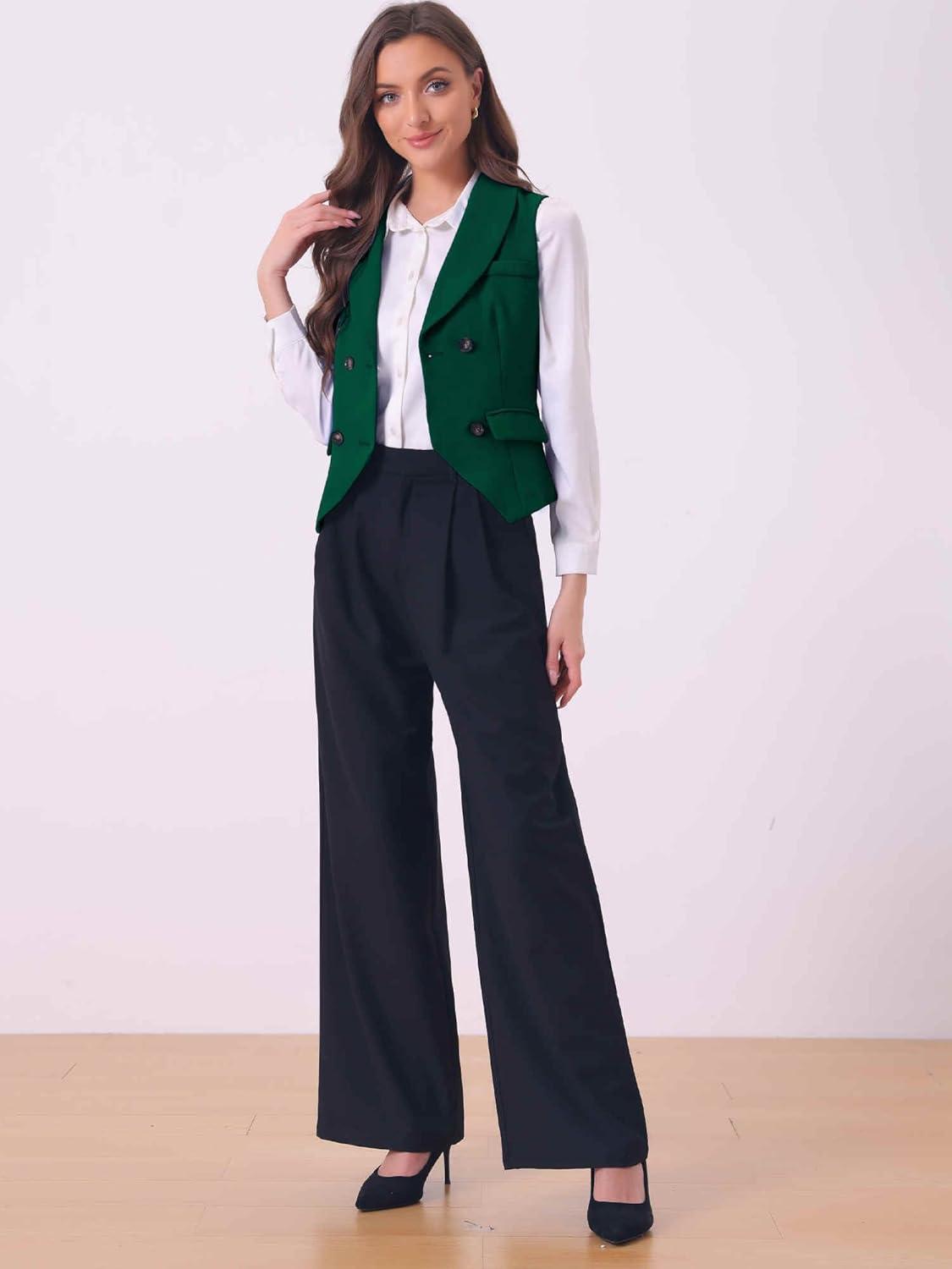 imageAllegra K Womens Suit Vest Double Breasted Business Lapel Dressy Waistcoat VestDark Green
