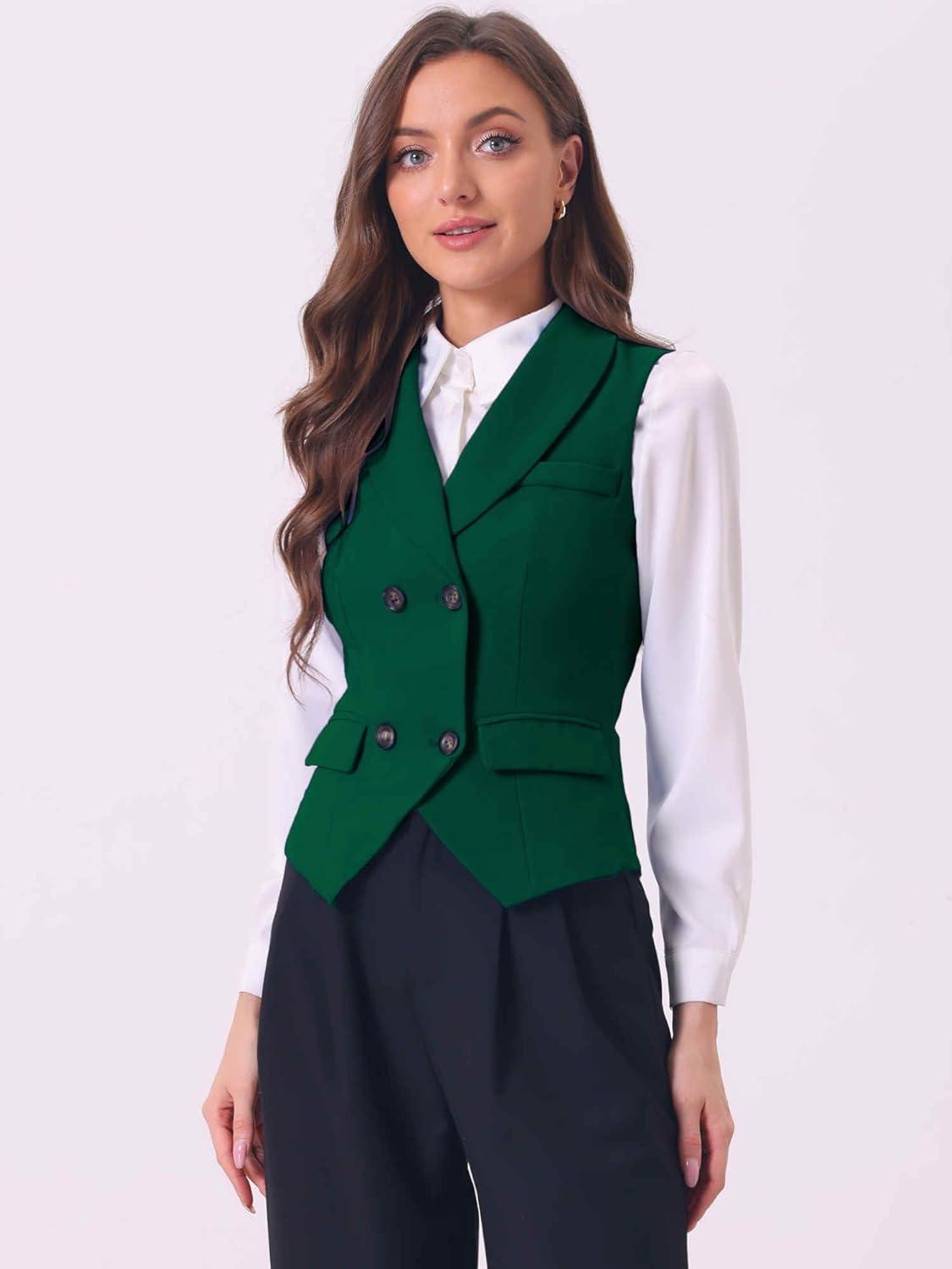 imageAllegra K Womens Suit Vest Double Breasted Business Lapel Dressy Waistcoat VestDark Green