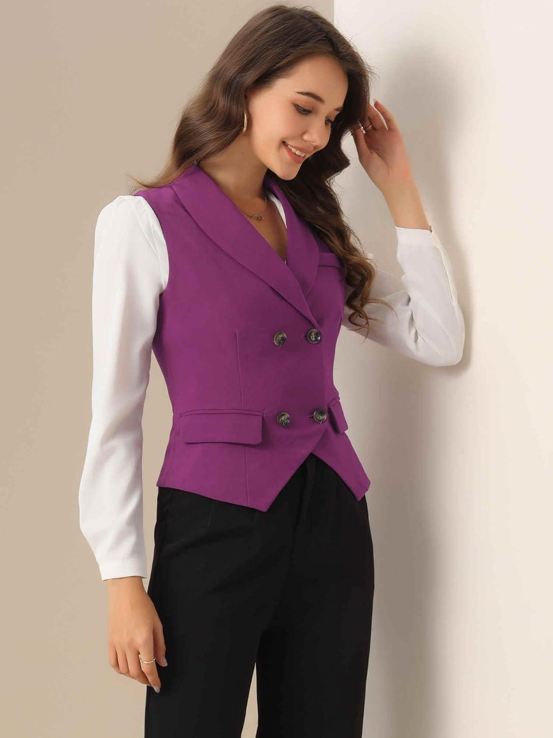 imageAllegra K Womens Suit Vest Double Breasted Business Lapel Dressy Waistcoat VestDark Purple