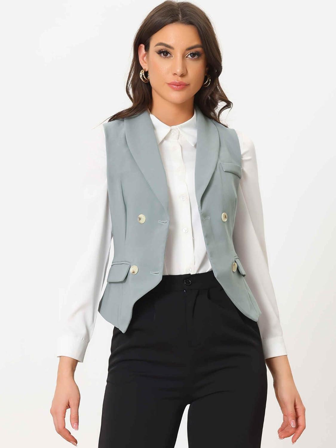 imageAllegra K Womens Suit Vest Double Breasted Business Lapel Dressy Waistcoat VestGray