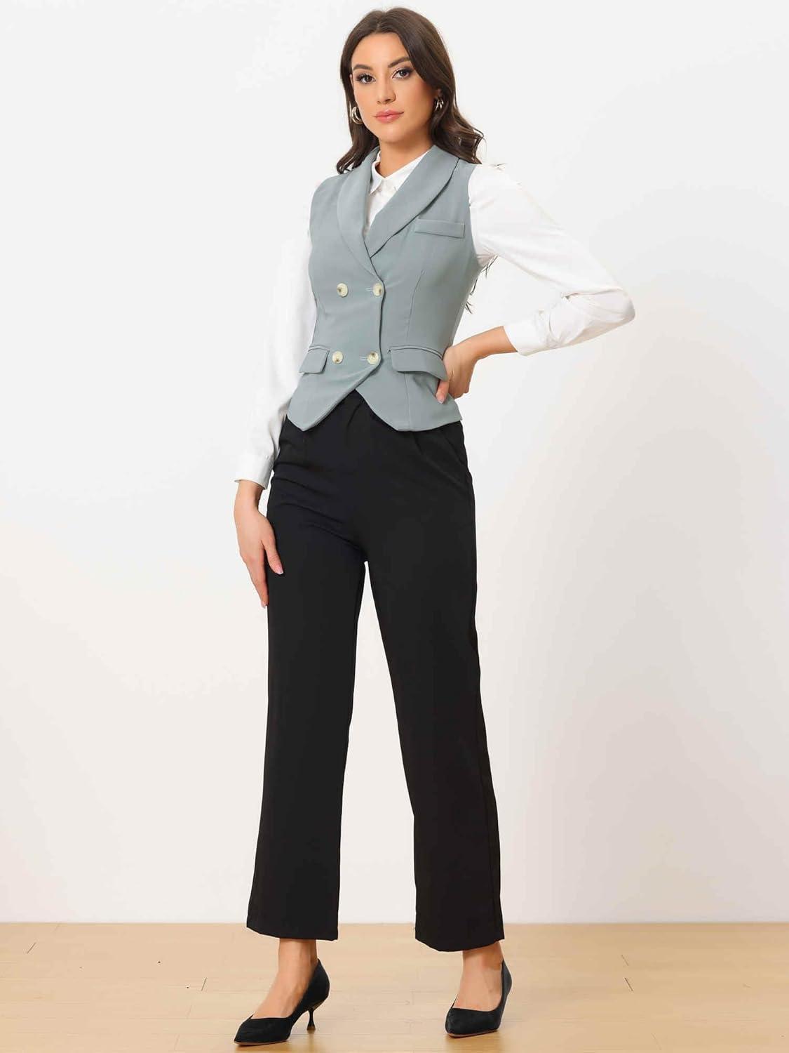 imageAllegra K Womens Suit Vest Double Breasted Business Lapel Dressy Waistcoat VestGray
