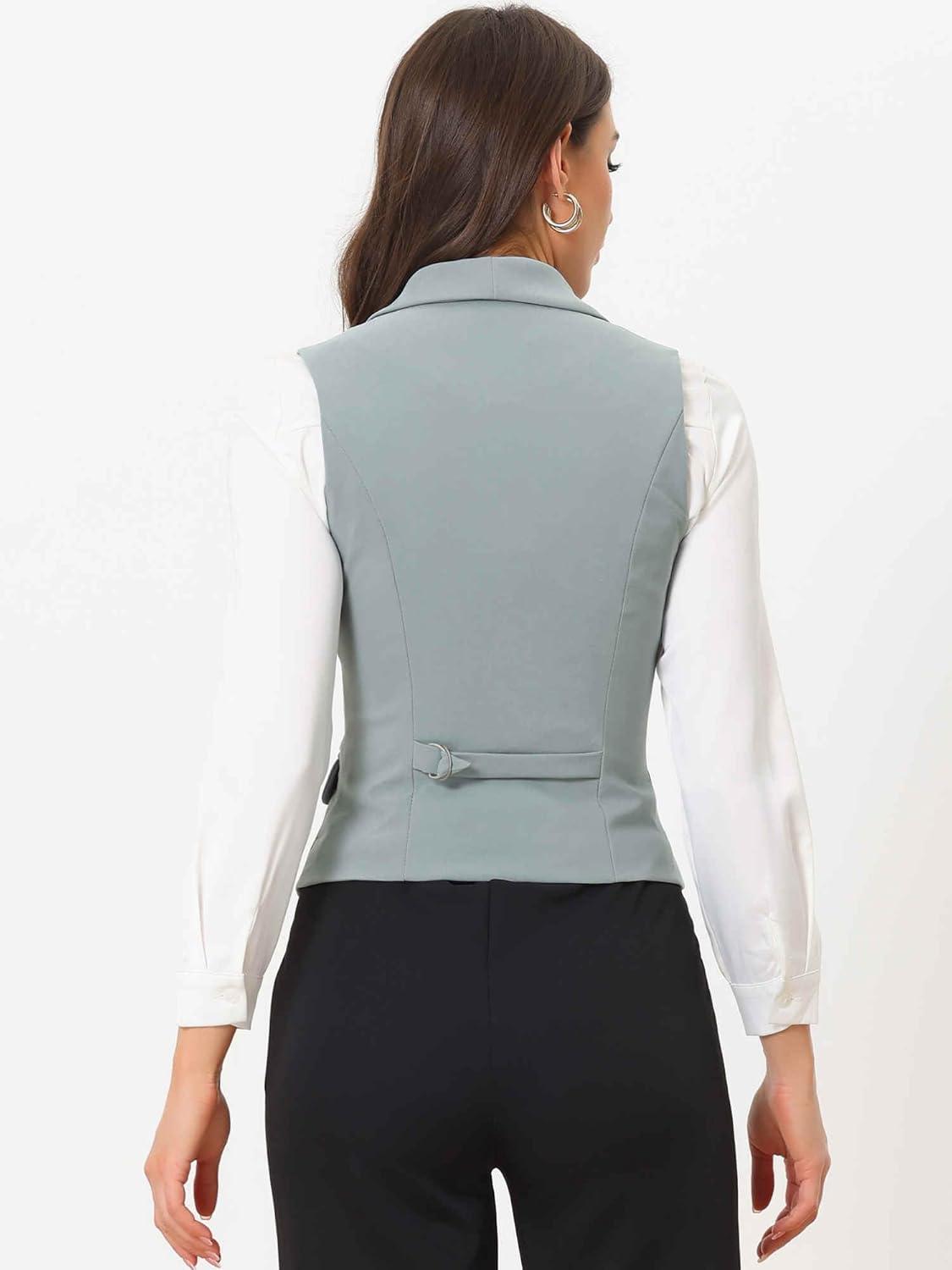 imageAllegra K Womens Suit Vest Double Breasted Business Lapel Dressy Waistcoat VestGray