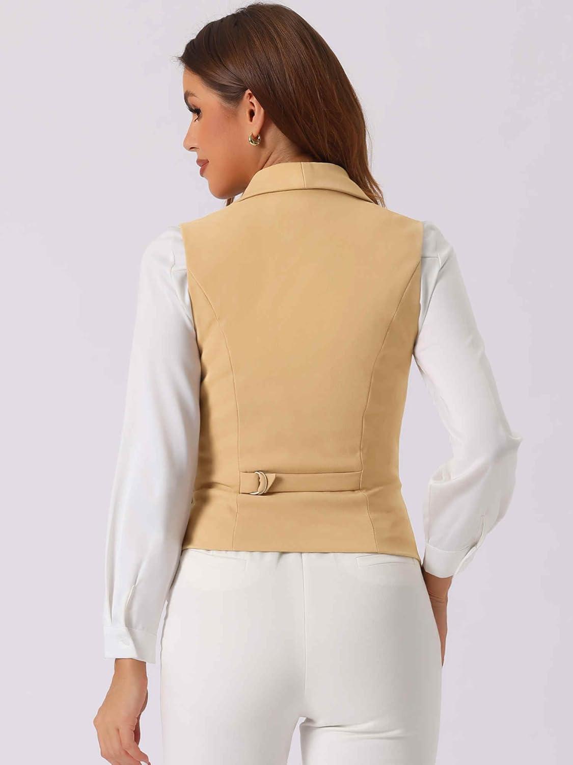 imageAllegra K Womens Suit Vest Double Breasted Business Lapel Dressy Waistcoat VestKhaki