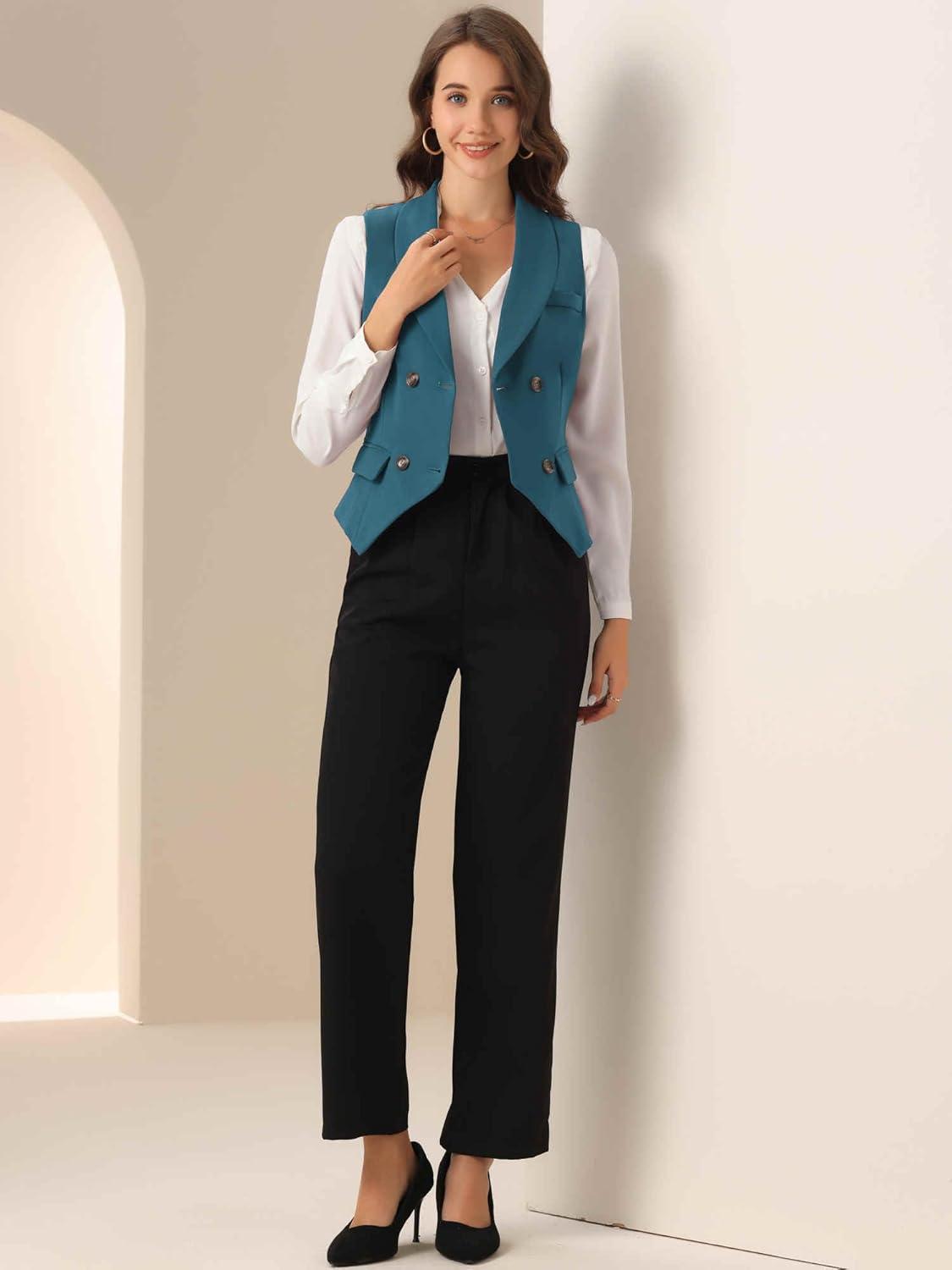 imageAllegra K Womens Suit Vest Double Breasted Business Lapel Dressy Waistcoat VestLake Blue