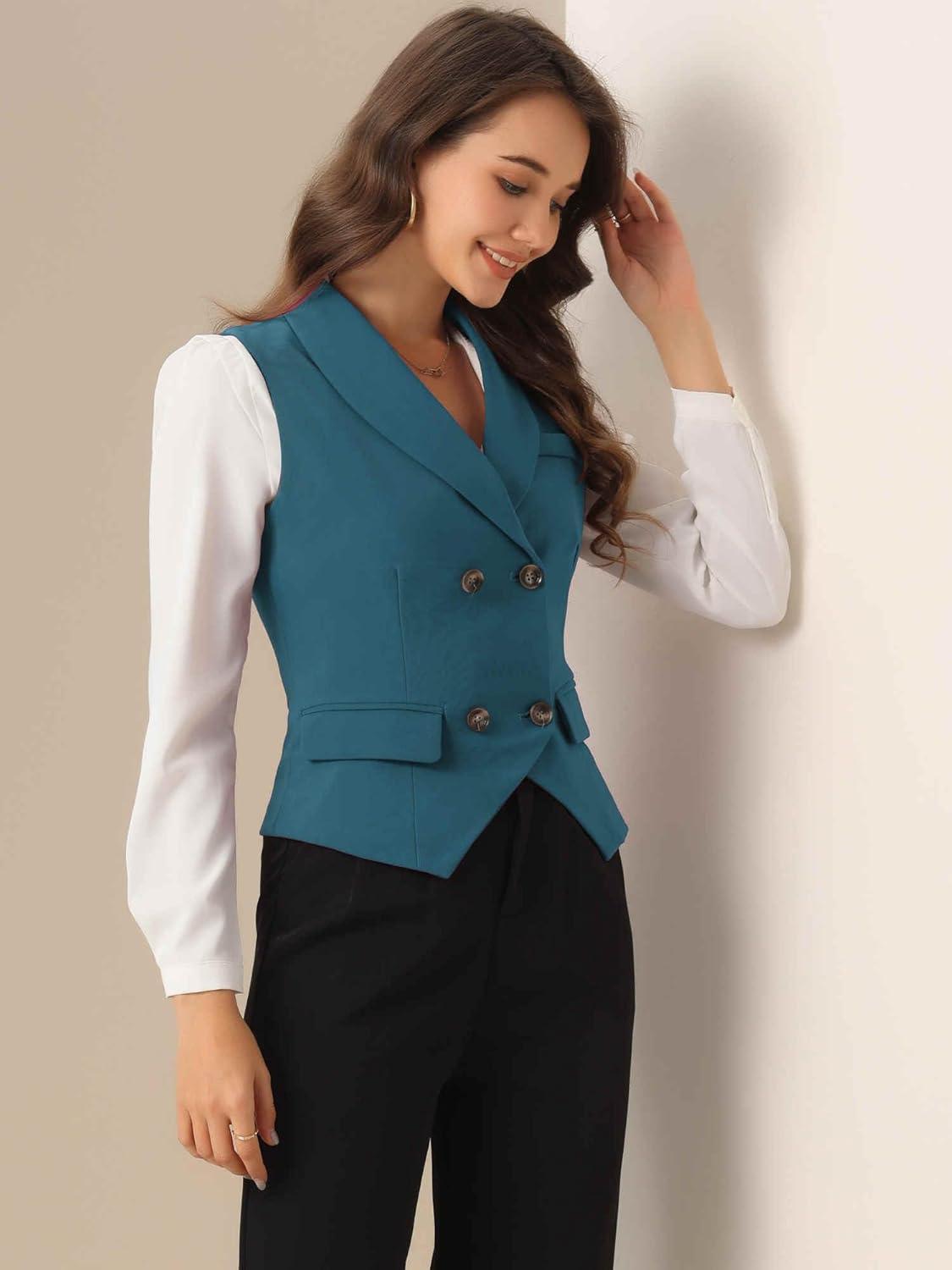 imageAllegra K Womens Suit Vest Double Breasted Business Lapel Dressy Waistcoat VestLake Blue