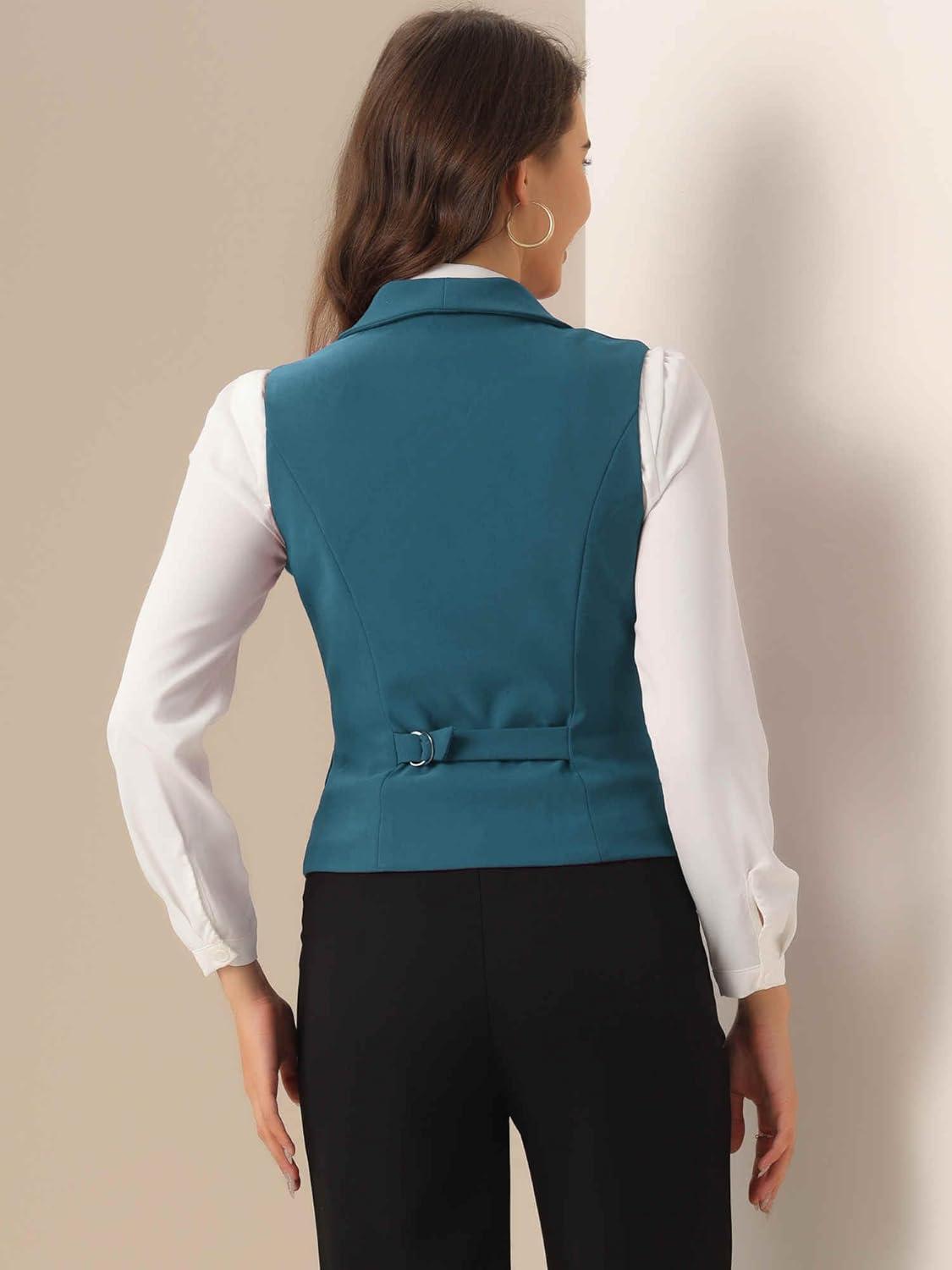 imageAllegra K Womens Suit Vest Double Breasted Business Lapel Dressy Waistcoat VestLake Blue