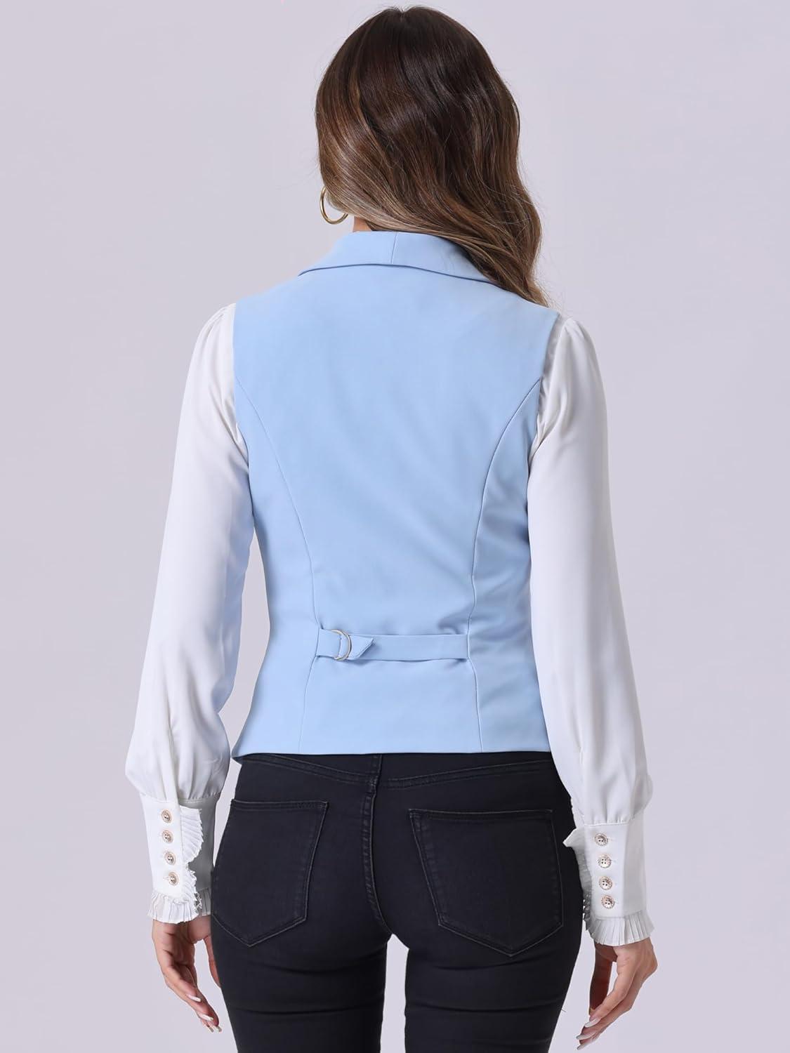 imageAllegra K Womens Suit Vest Double Breasted Business Lapel Dressy Waistcoat VestLight Blue