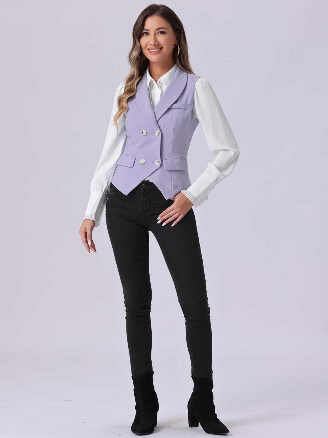 imageAllegra K Womens Suit Vest Double Breasted Business Lapel Dressy Waistcoat VestLight Purple