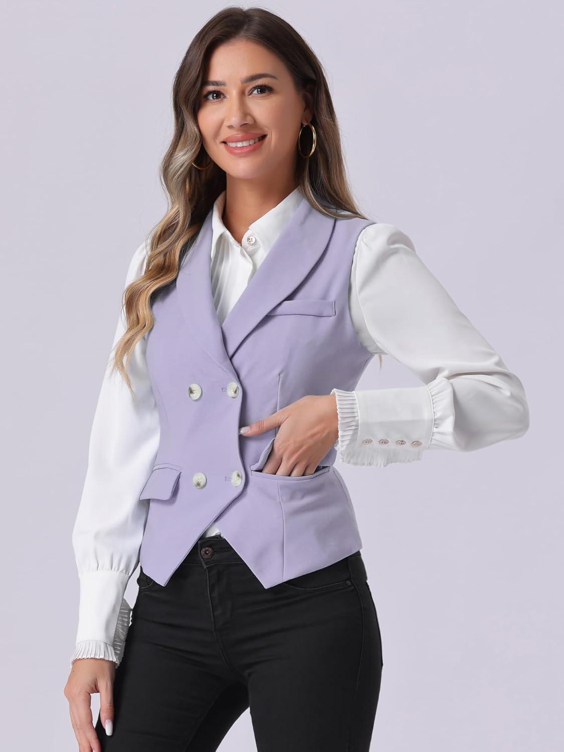 imageAllegra K Womens Suit Vest Double Breasted Business Lapel Dressy Waistcoat VestLight Purple