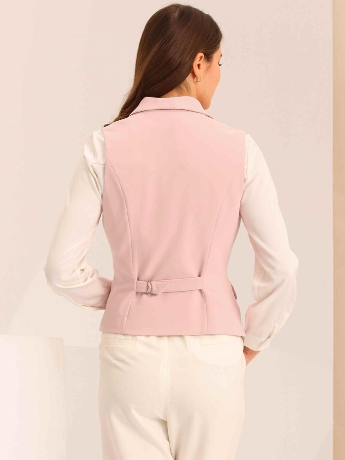 imageAllegra K Womens Suit Vest Double Breasted Business Lapel Dressy Waistcoat VestPink