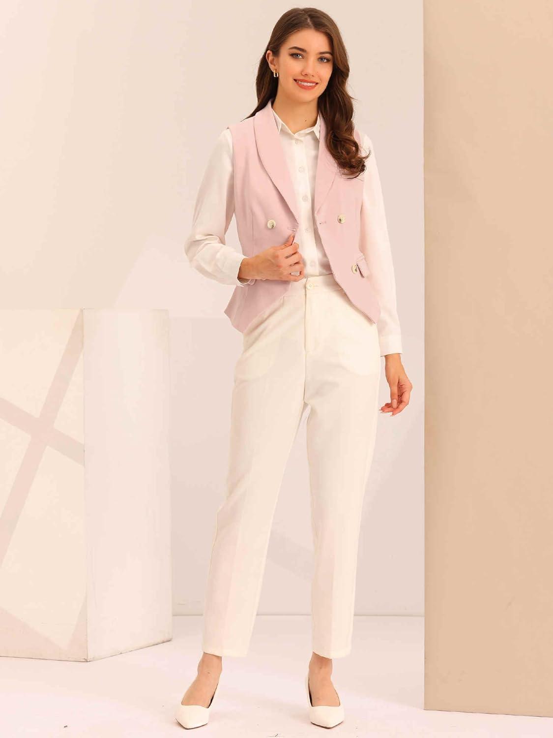 imageAllegra K Womens Suit Vest Double Breasted Business Lapel Dressy Waistcoat VestPink