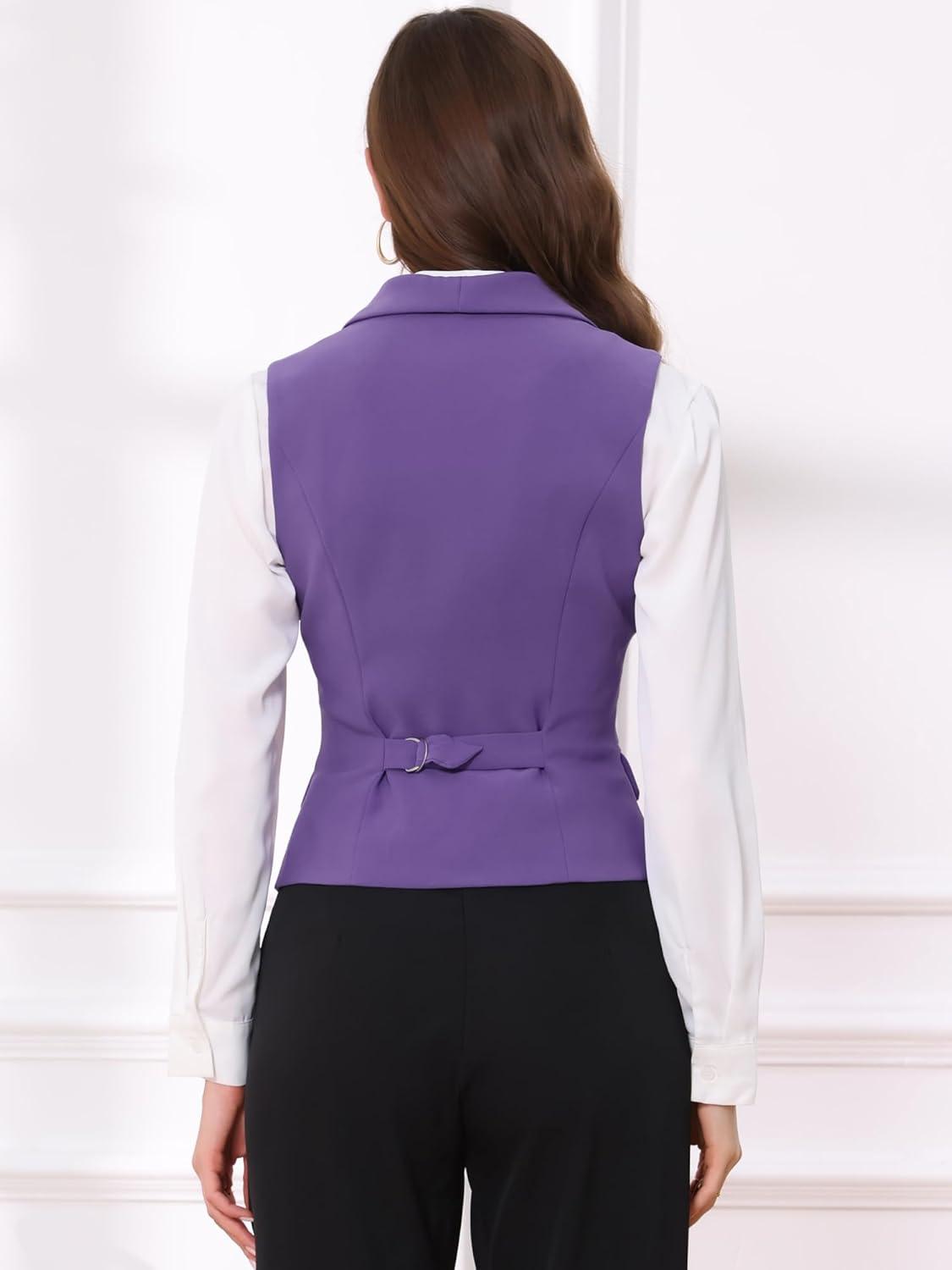 imageAllegra K Womens Suit Vest Double Breasted Business Lapel Dressy Waistcoat VestPurple