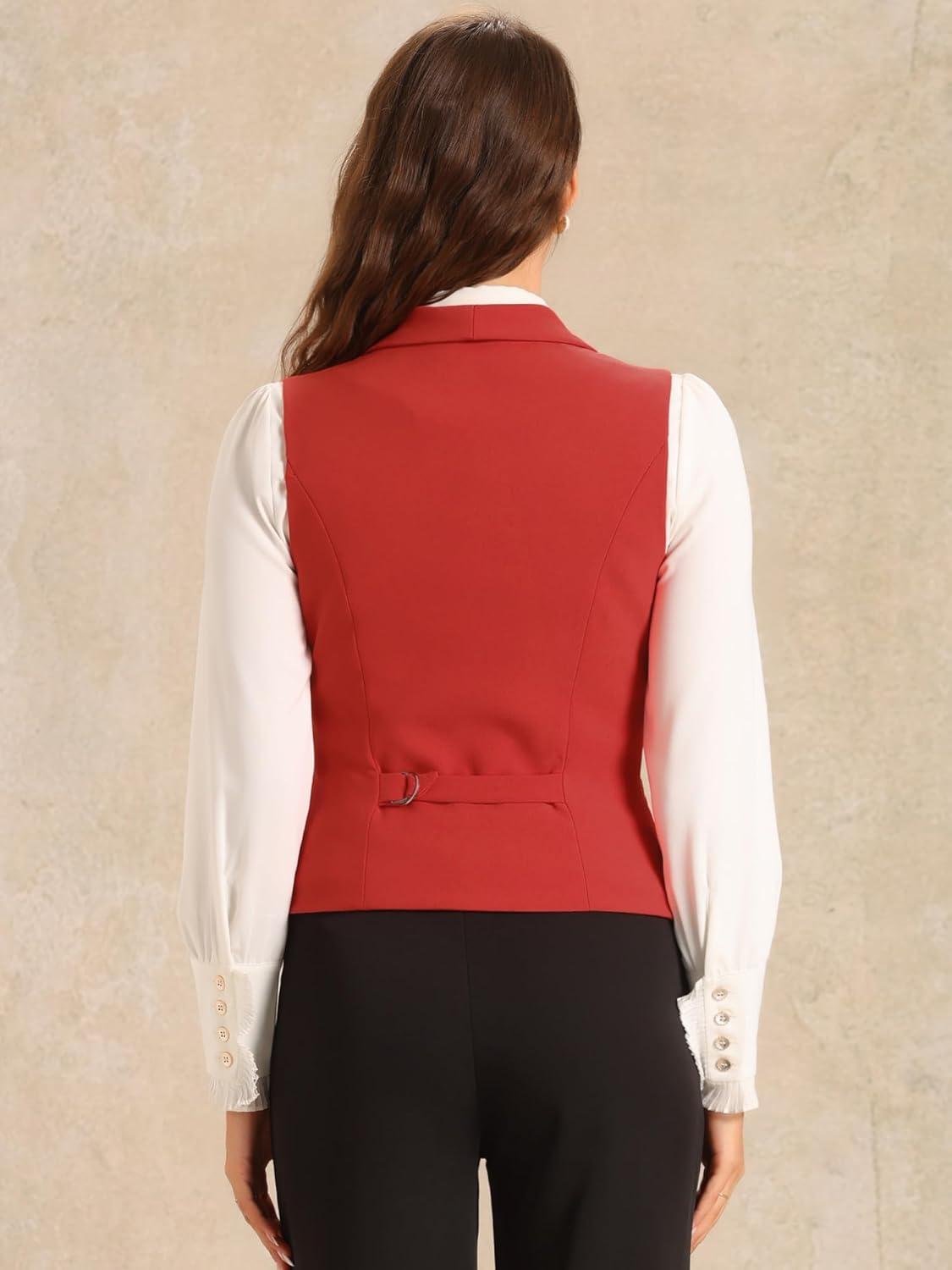 imageAllegra K Womens Suit Vest Double Breasted Business Lapel Dressy Waistcoat VestRed