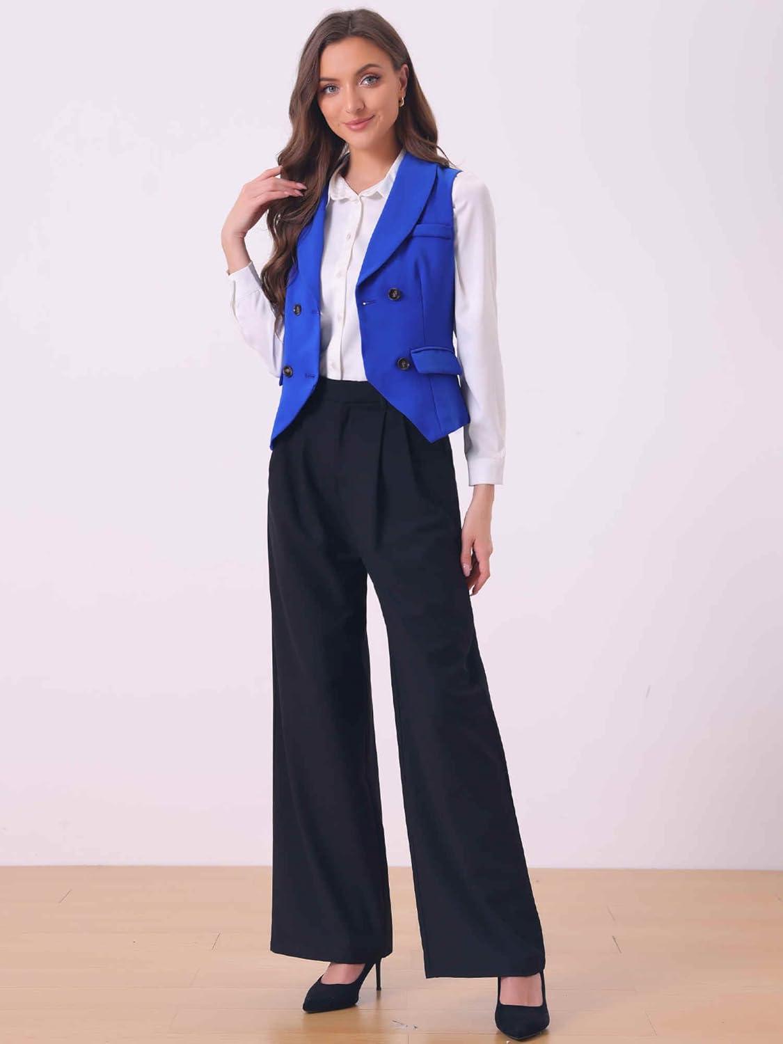 imageAllegra K Womens Suit Vest Double Breasted Business Lapel Dressy Waistcoat VestRoyal Blue