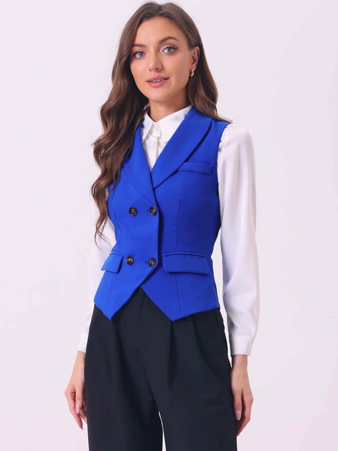 imageAllegra K Womens Suit Vest Double Breasted Business Lapel Dressy Waistcoat VestRoyal Blue