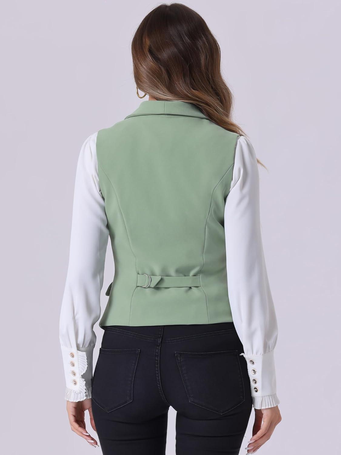 imageAllegra K Womens Suit Vest Double Breasted Business Lapel Dressy Waistcoat VestSea Green