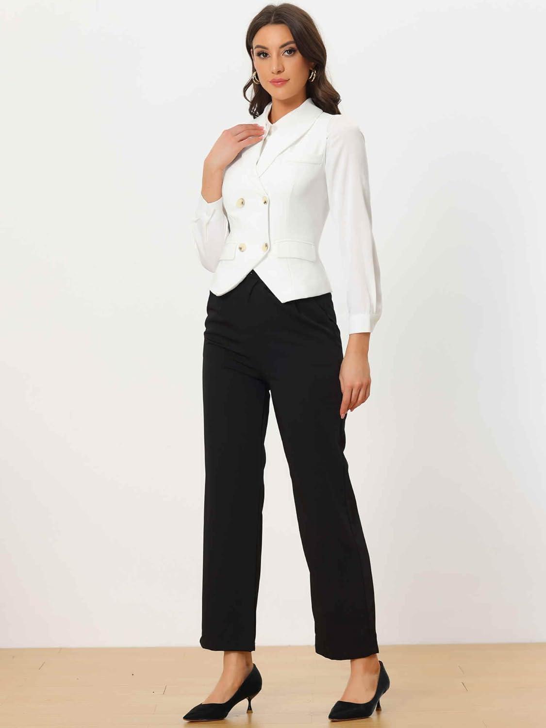 imageAllegra K Womens Suit Vest Double Breasted Business Lapel Dressy Waistcoat VestWhite