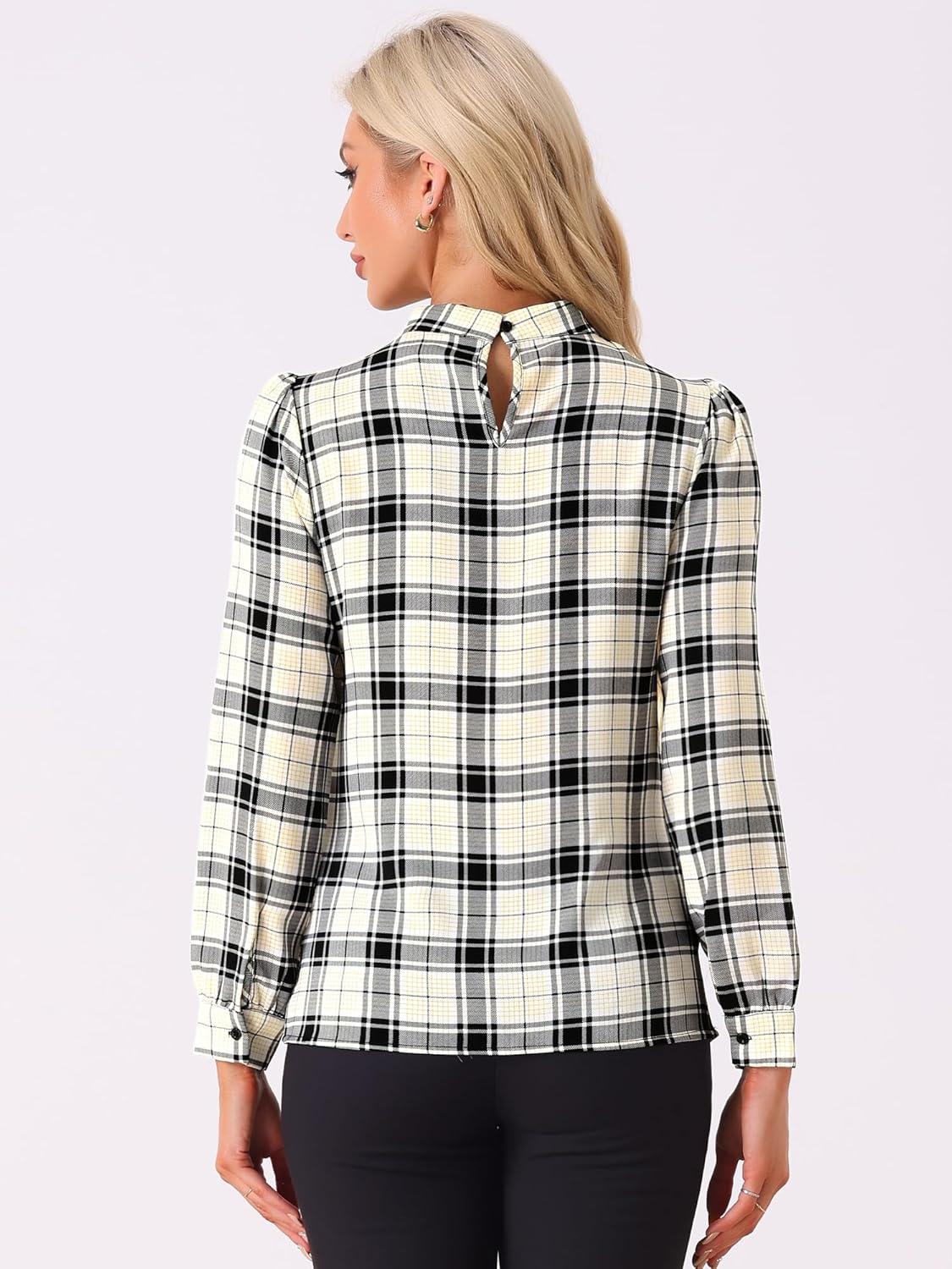 imageAllegra K Womens Tie Front Tops Long Sleeve Dressy Elegant Bow Neck ShirtBeige Black