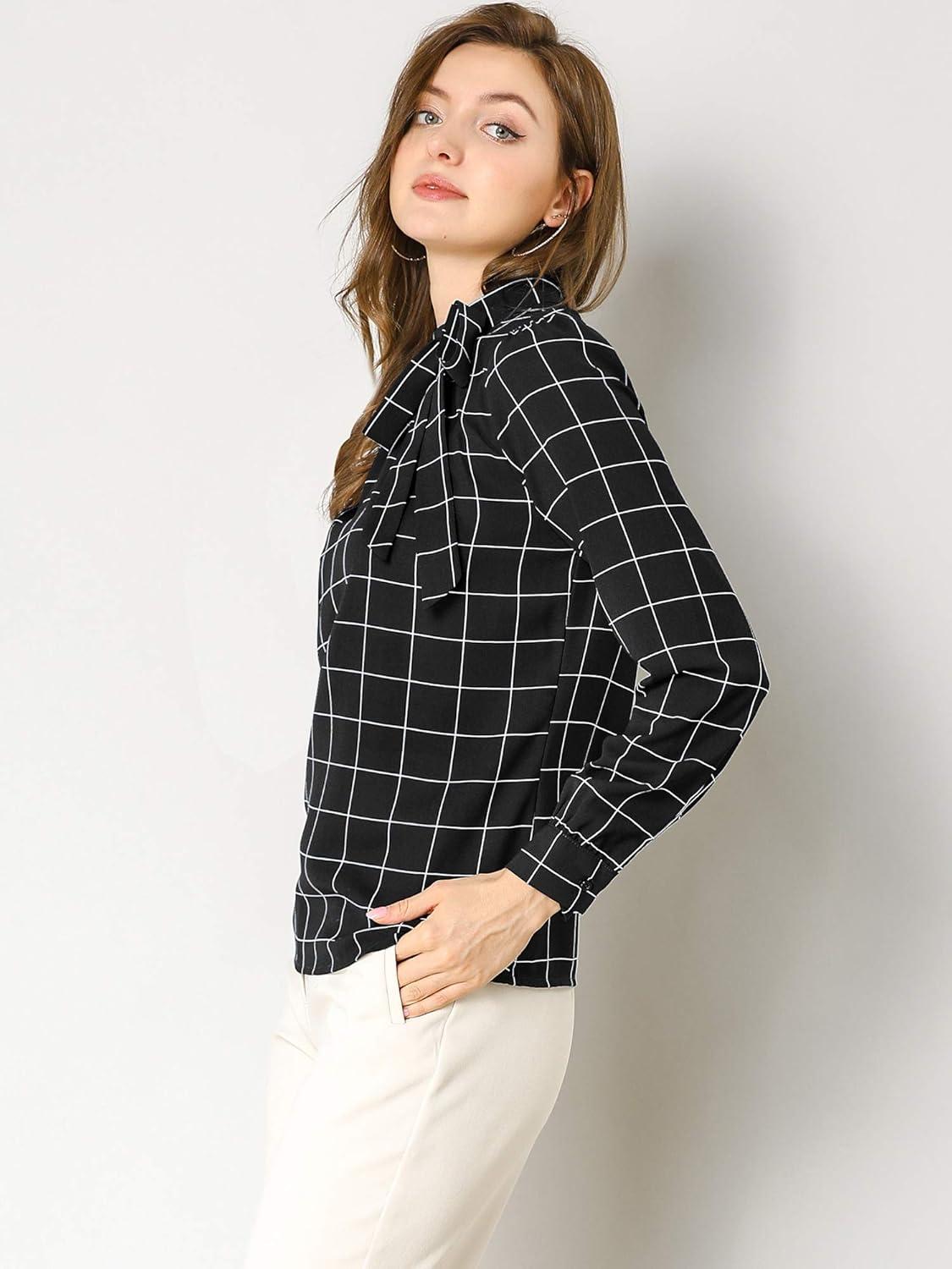 imageAllegra K Womens Tie Front Tops Long Sleeve Dressy Elegant Bow Neck ShirtBlack