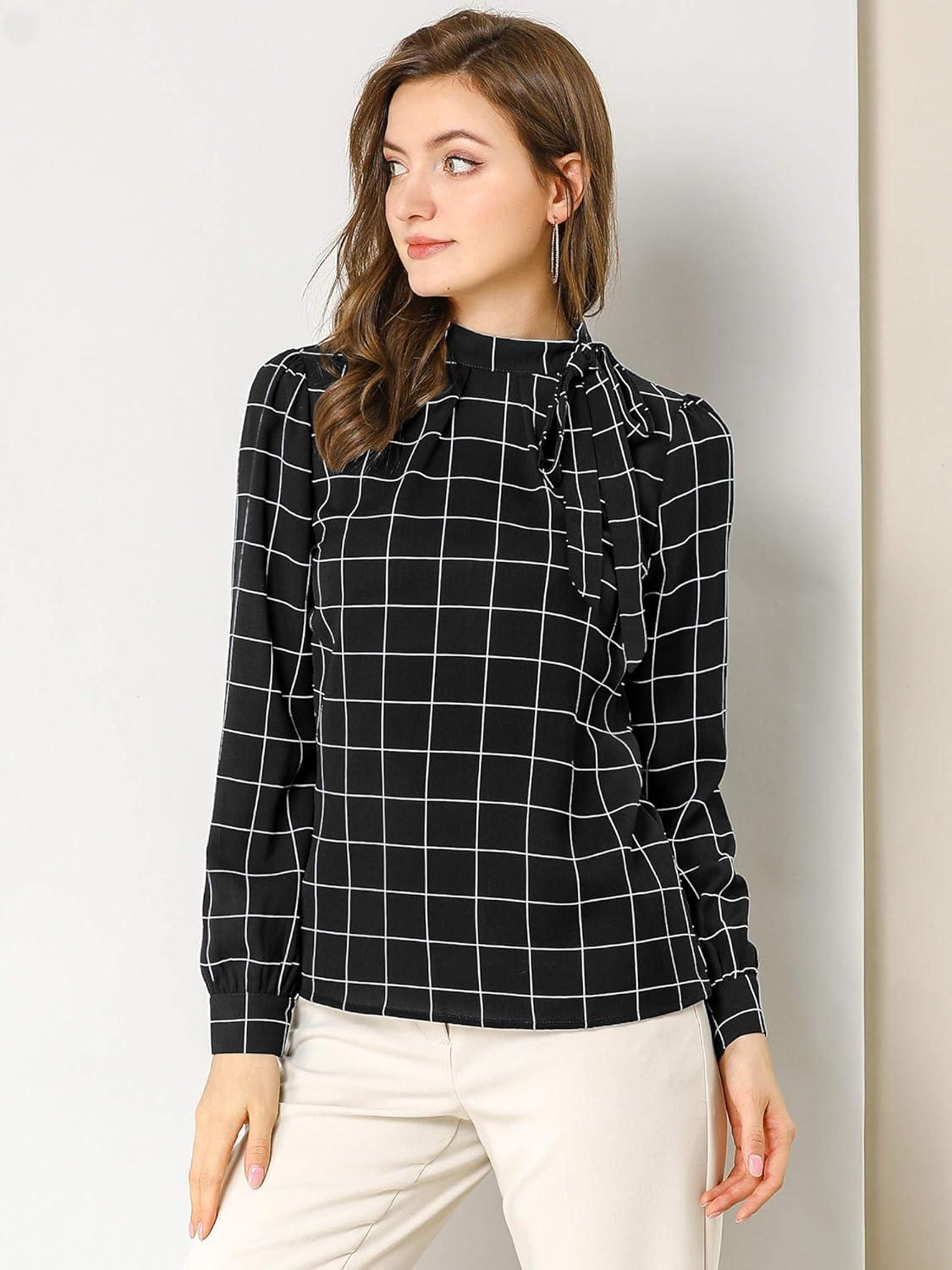 imageAllegra K Womens Tie Front Tops Long Sleeve Dressy Elegant Bow Neck ShirtBlack