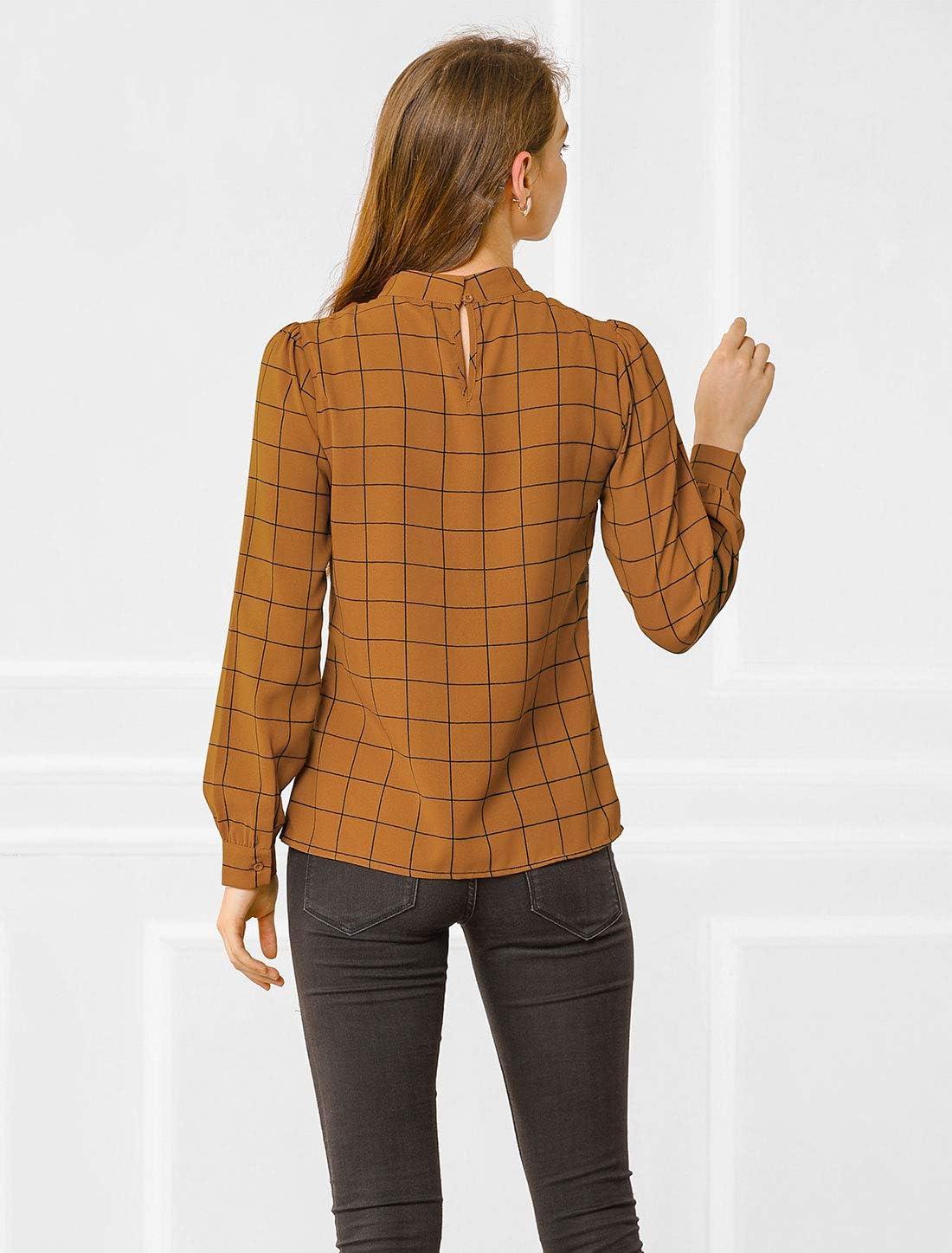 imageAllegra K Womens Tie Front Tops Long Sleeve Dressy Elegant Bow Neck ShirtBrown