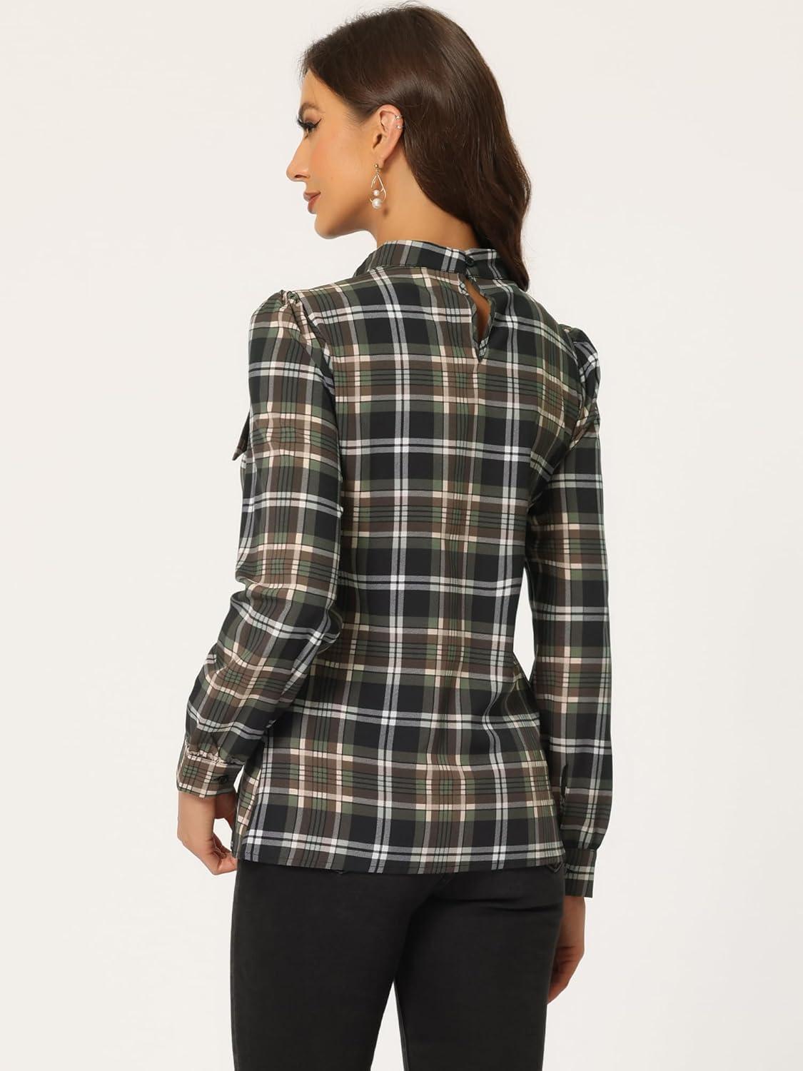 imageAllegra K Womens Tie Front Tops Long Sleeve Dressy Elegant Bow Neck ShirtBrown Black