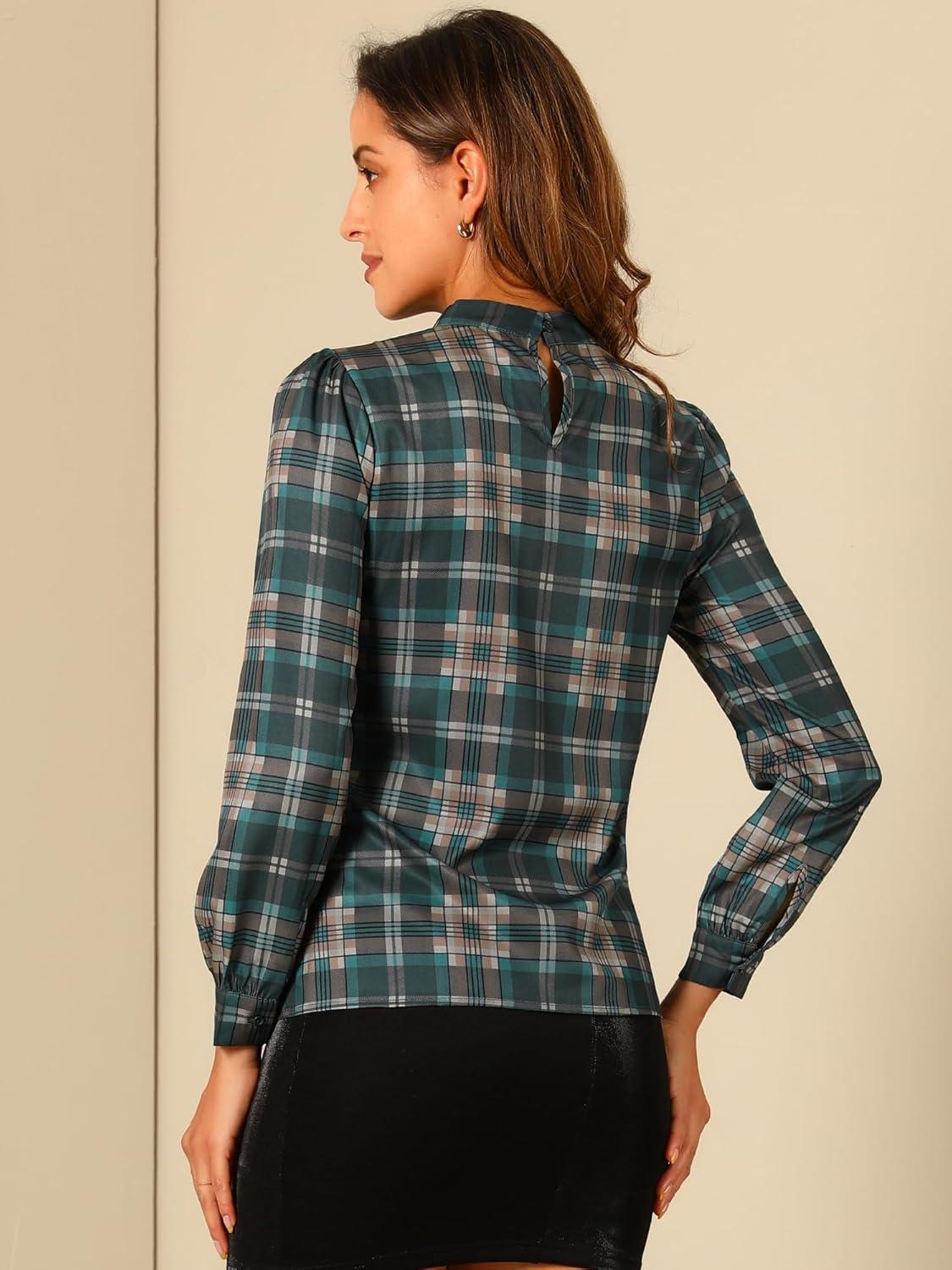 imageAllegra K Womens Tie Front Tops Long Sleeve Dressy Elegant Bow Neck ShirtDark Green