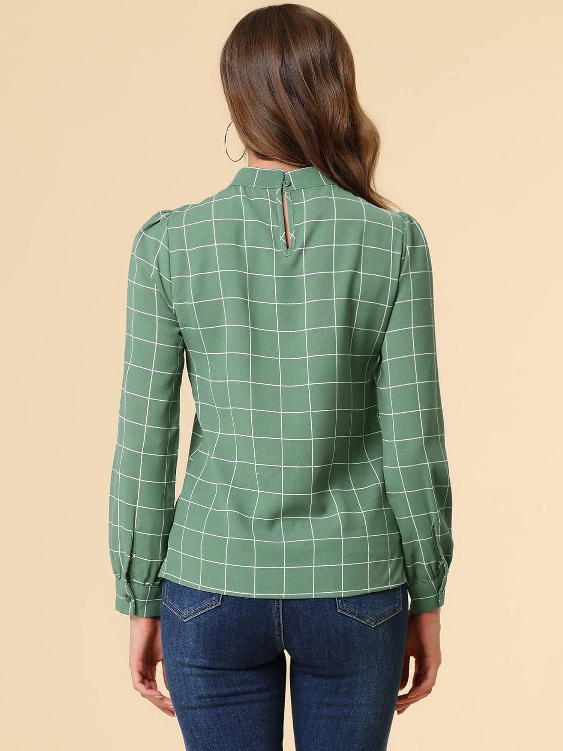 imageAllegra K Womens Tie Front Tops Long Sleeve Dressy Elegant Bow Neck ShirtGreen