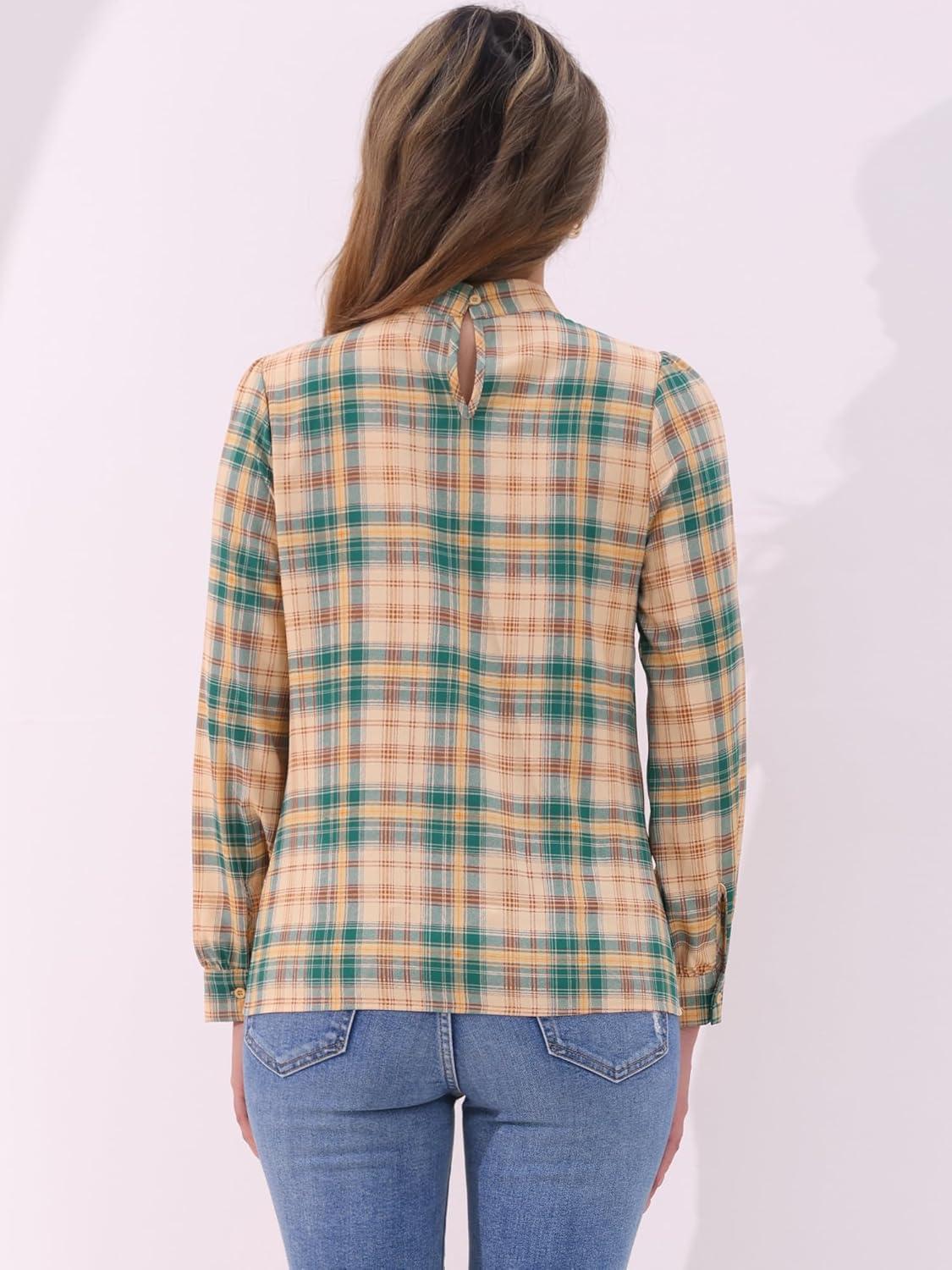 imageAllegra K Womens Tie Front Tops Long Sleeve Dressy Elegant Bow Neck ShirtKhaki Green