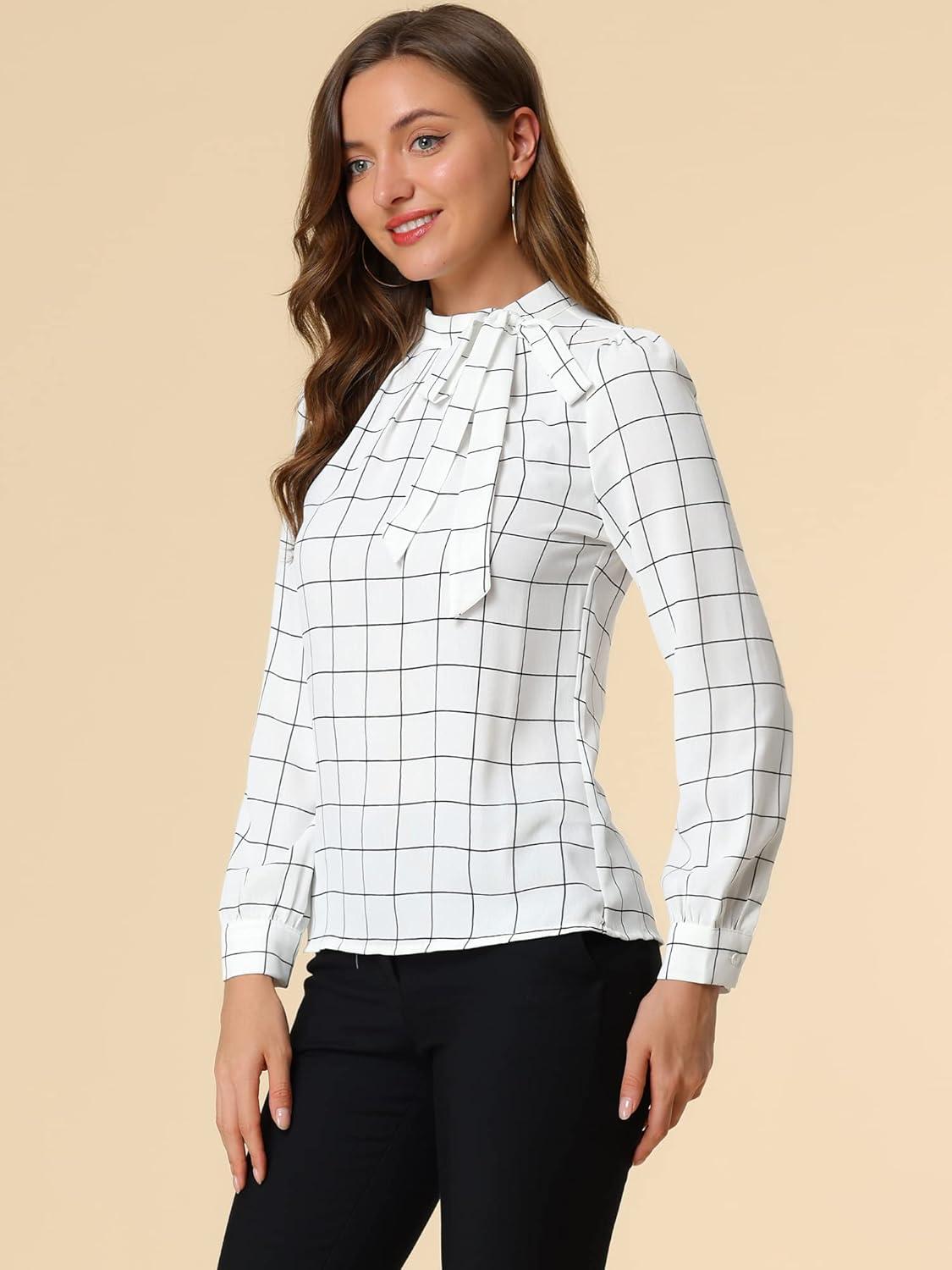 imageAllegra K Womens Tie Front Tops Long Sleeve Dressy Elegant Bow Neck ShirtWhite