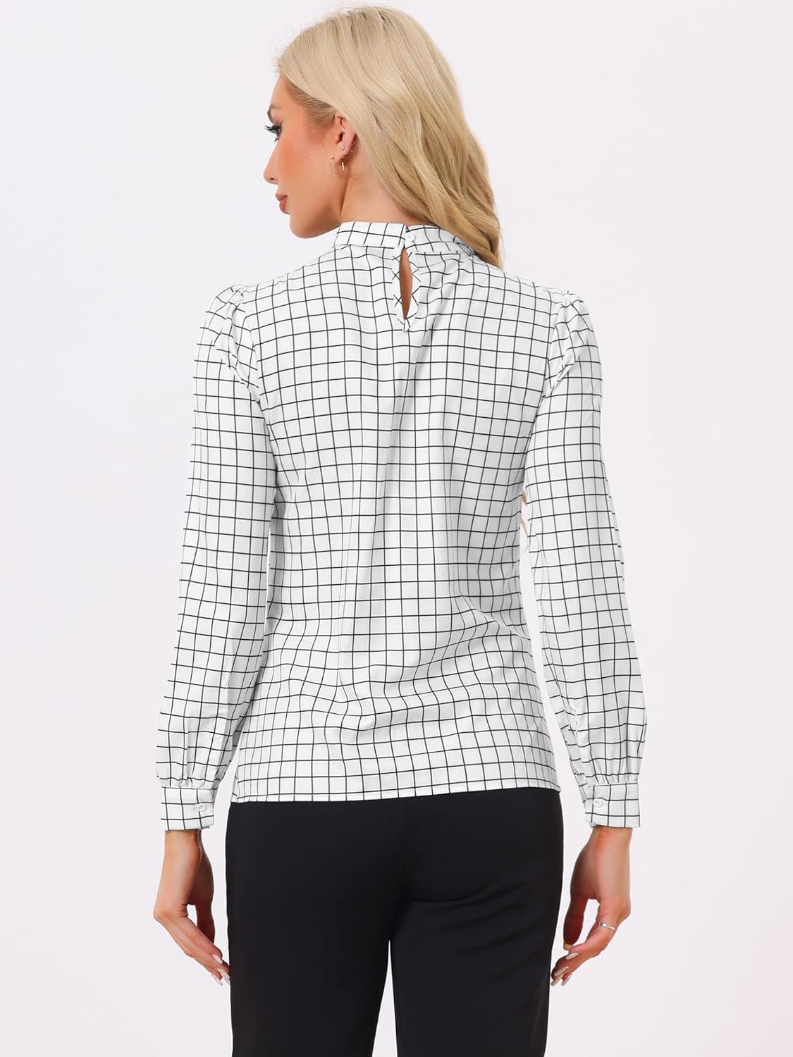 imageAllegra K Womens Tie Front Tops Long Sleeve Dressy Elegant Bow Neck ShirtWhite Black