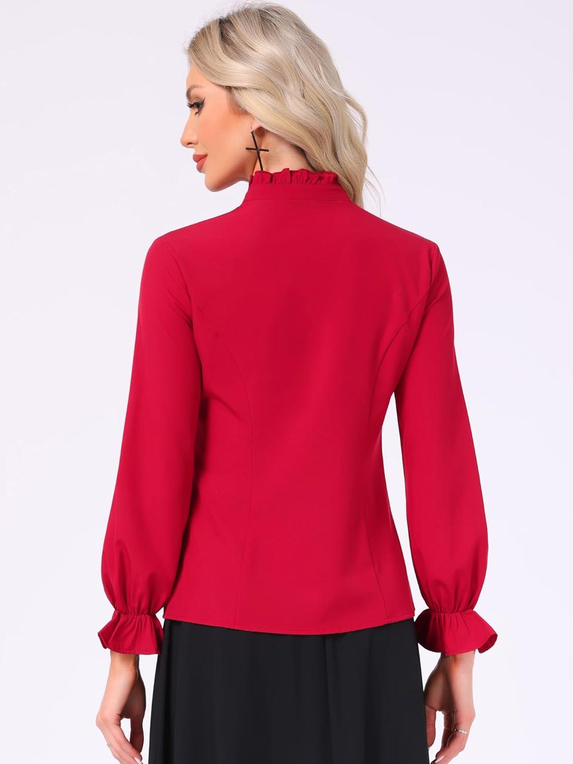 imageAllegra K Womens Victorian Blouse Vintage Ruffled Long Sleeve Button Up Gothic Shirt TopDark Red