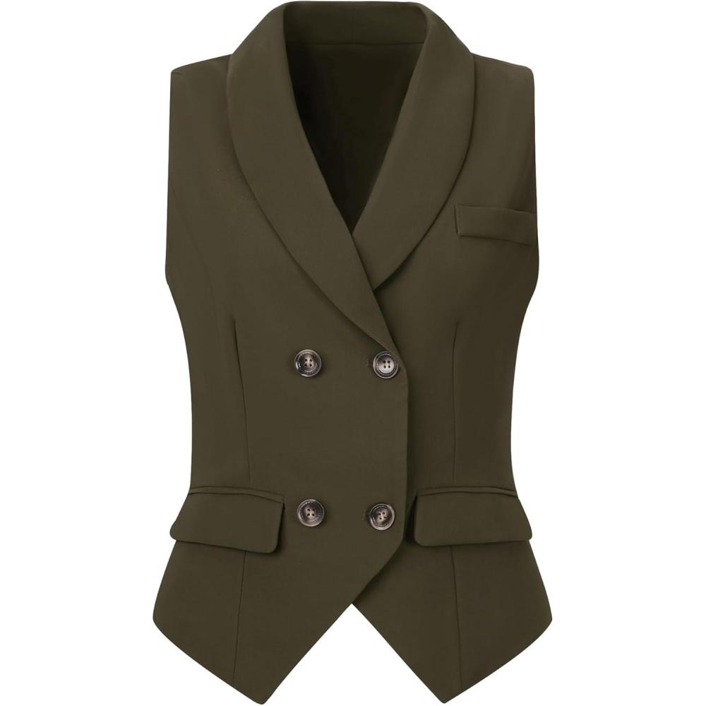 imageAllegra K Womens Suit Vest Double Breasted Business Lapel Dressy Waistcoat VestArmy Green