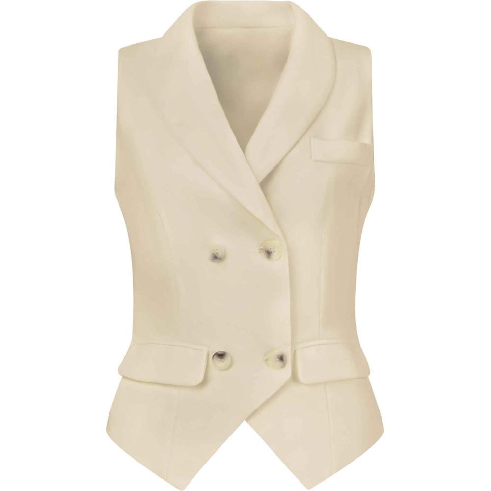 imageAllegra K Womens Suit Vest Double Breasted Business Lapel Dressy Waistcoat VestBeige