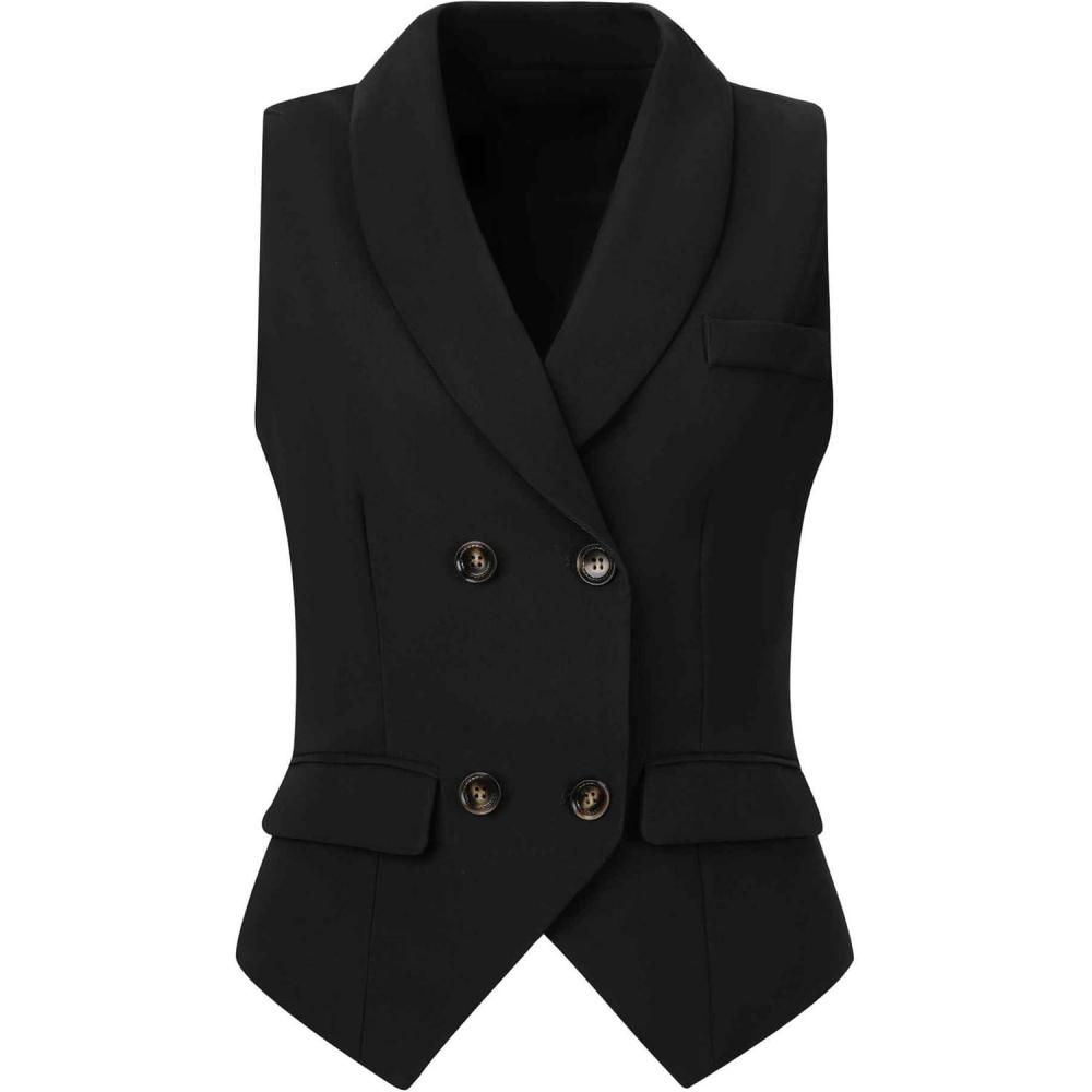 imageAllegra K Womens Suit Vest Double Breasted Business Lapel Dressy Waistcoat VestBlack