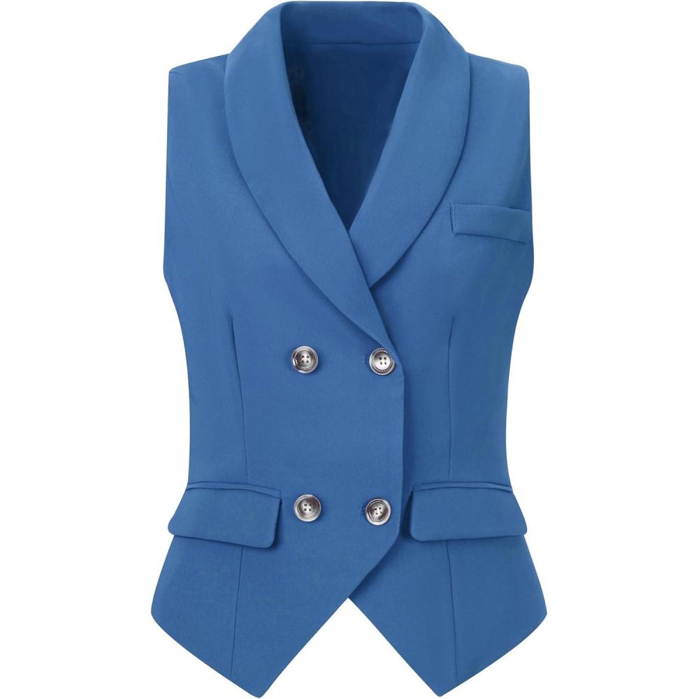 imageAllegra K Womens Suit Vest Double Breasted Business Lapel Dressy Waistcoat VestBlue Gray