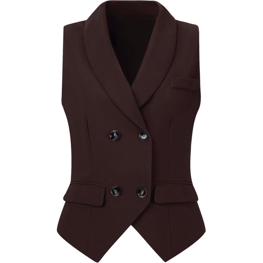 imageAllegra K Womens Suit Vest Double Breasted Business Lapel Dressy Waistcoat VestCoffee