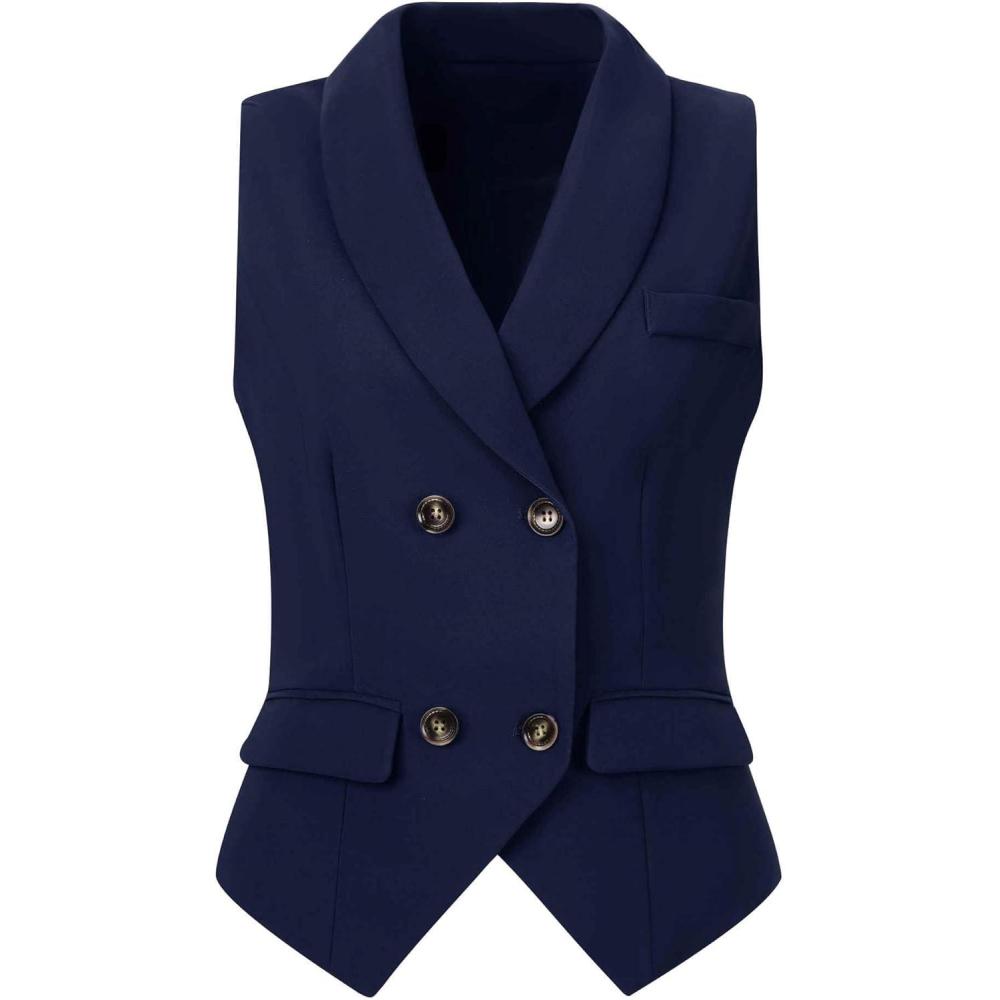 imageAllegra K Womens Suit Vest Double Breasted Business Lapel Dressy Waistcoat VestDark Blue