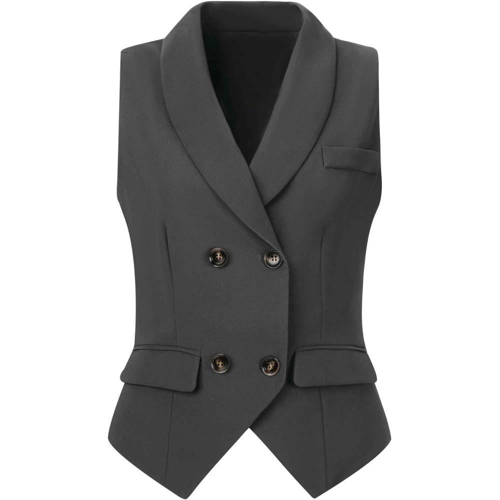 imageAllegra K Womens Suit Vest Double Breasted Business Lapel Dressy Waistcoat VestDark Gray