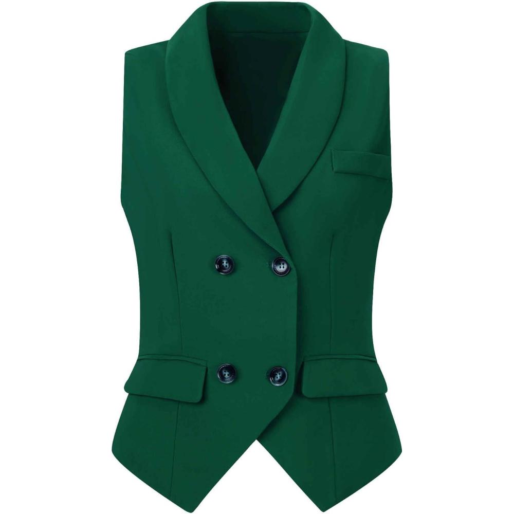 imageAllegra K Womens Suit Vest Double Breasted Business Lapel Dressy Waistcoat VestDark Green