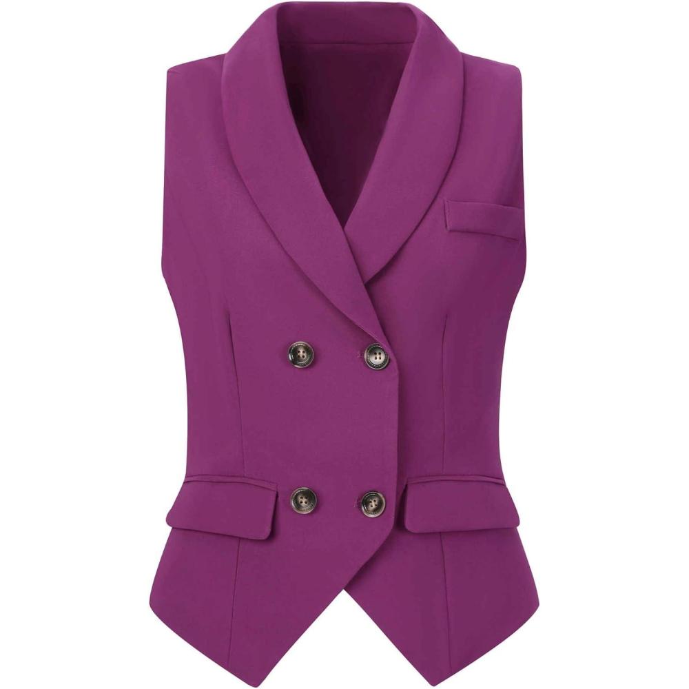 imageAllegra K Womens Suit Vest Double Breasted Business Lapel Dressy Waistcoat VestDark Purple