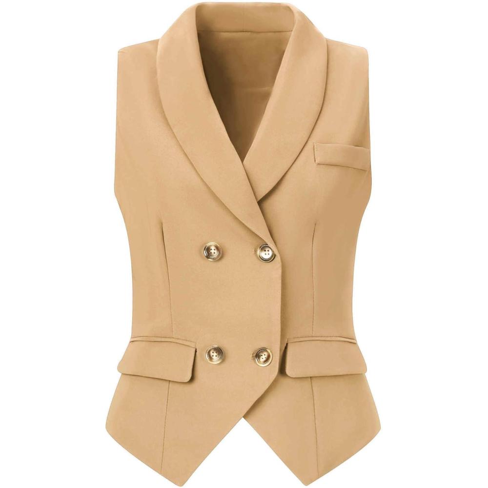 imageAllegra K Womens Suit Vest Double Breasted Business Lapel Dressy Waistcoat VestKhaki