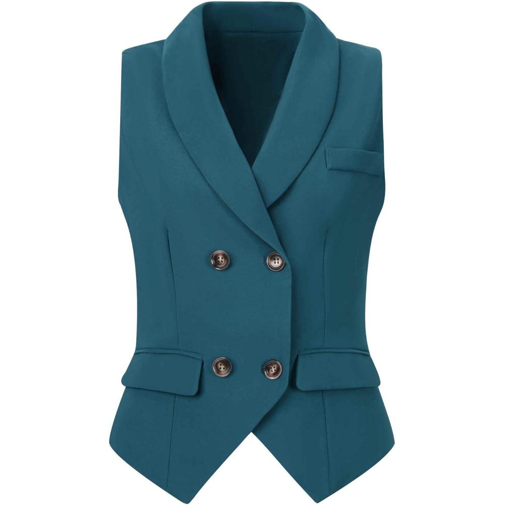 imageAllegra K Womens Suit Vest Double Breasted Business Lapel Dressy Waistcoat VestLake Blue