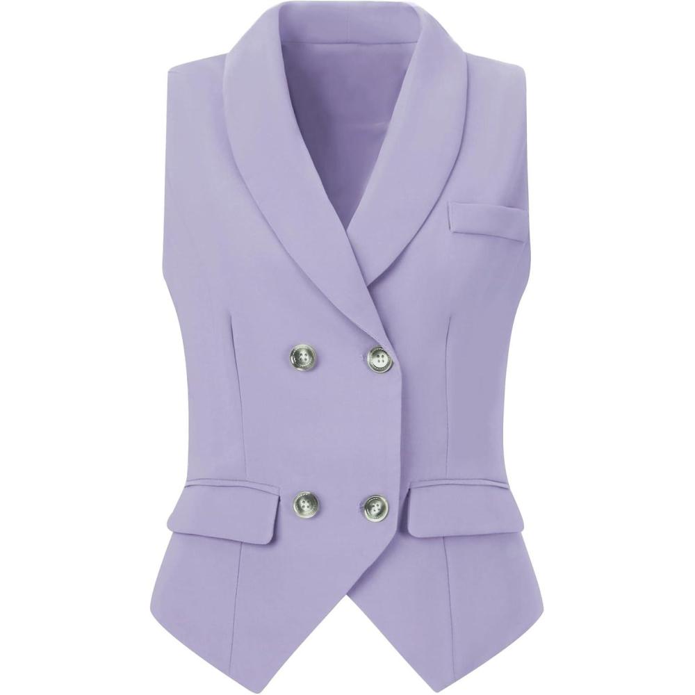 imageAllegra K Womens Suit Vest Double Breasted Business Lapel Dressy Waistcoat VestLight Purple
