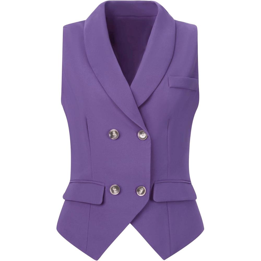 imageAllegra K Womens Suit Vest Double Breasted Business Lapel Dressy Waistcoat VestPurple