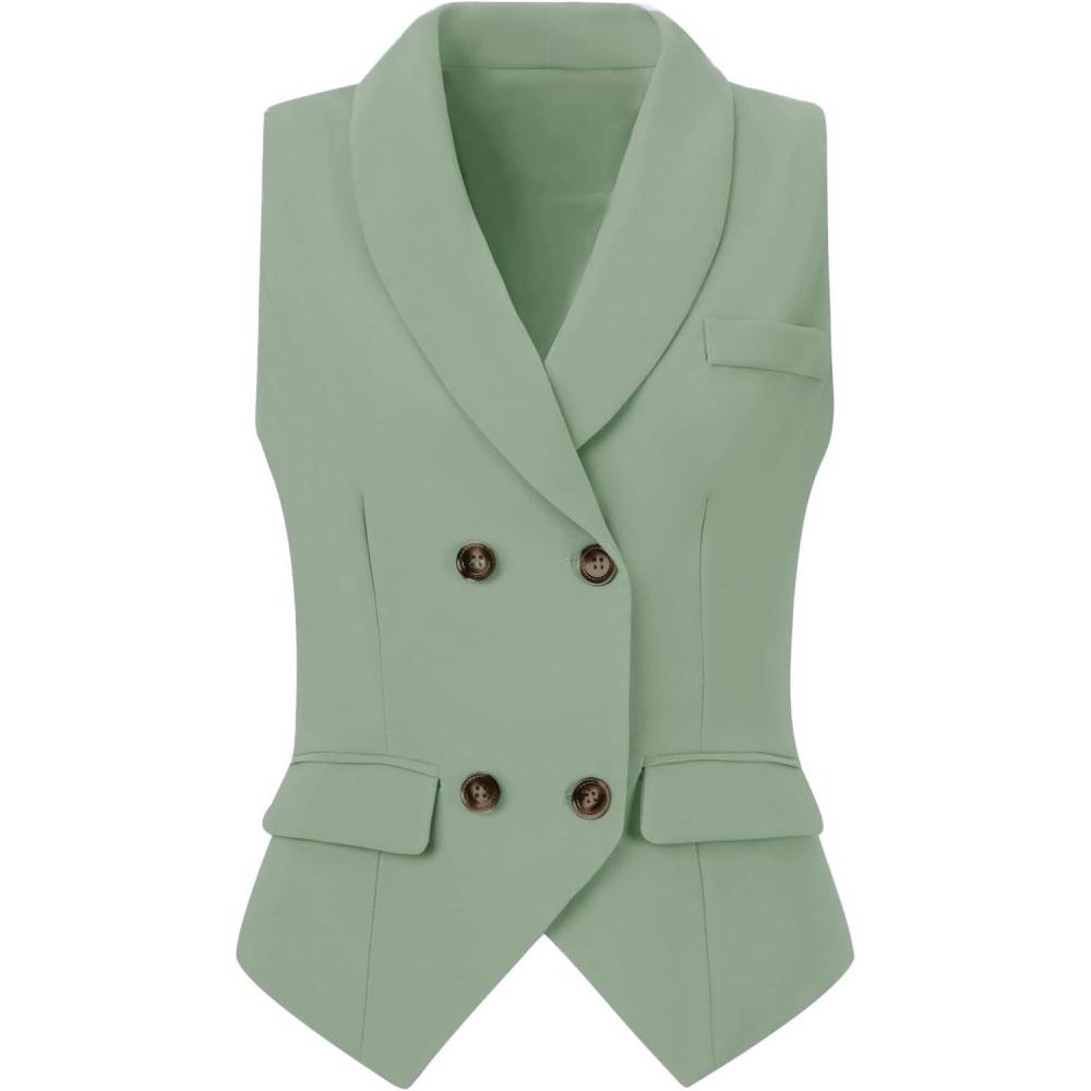 imageAllegra K Womens Suit Vest Double Breasted Business Lapel Dressy Waistcoat VestSea Green