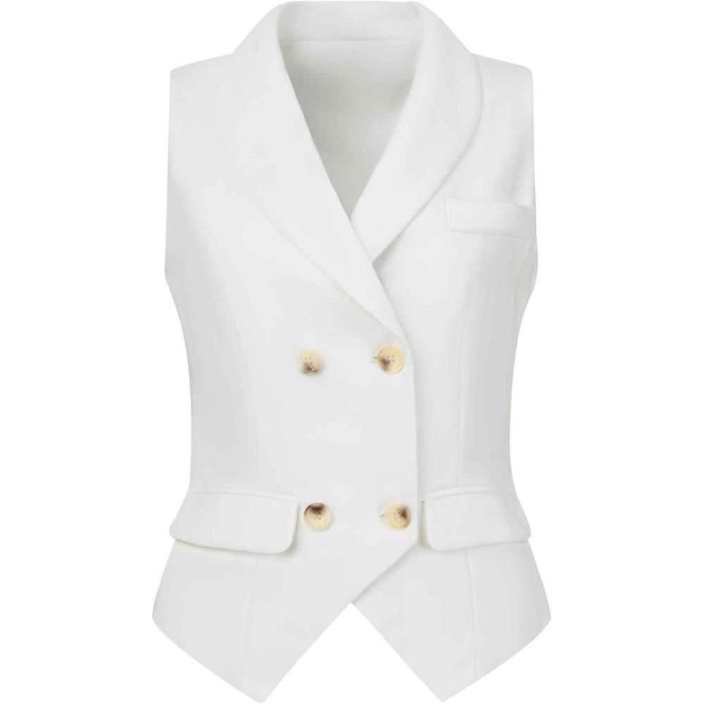 imageAllegra K Womens Suit Vest Double Breasted Business Lapel Dressy Waistcoat VestWhite