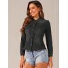 imageAllegra K Casual Denim Jacket for Womens Classic Stand Collar Long Sleeve Jean JacketBlack