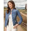 imageAllegra K Casual Denim Jacket for Womens Classic Stand Collar Long Sleeve Jean JacketBlue