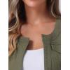 imageAllegra K Denim Jacket for Womens Collarless 2025 Cardigan 34 Sleeve Crop Jean JacketsArmy Green